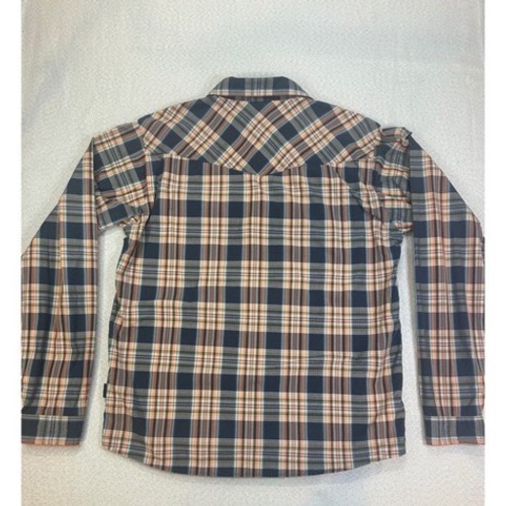 Patagonia Western Shirt Mens M Blue Orange Organic Cotton Ripstop Plaid Flawed - Picture 2 of 8